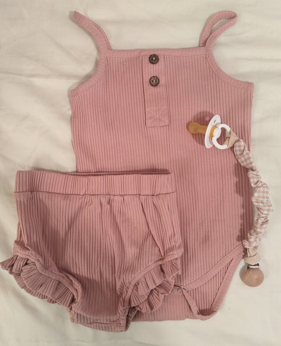 Baby Ribbed Outfit Set: Pink: 0M-24M