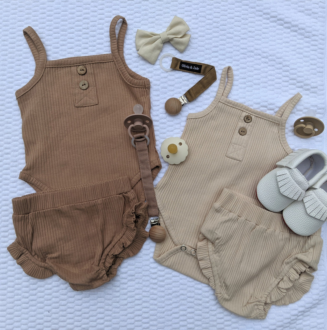 Baby Ribbed Outfit Set: Mocha: 0M-24M