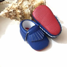 Load image into Gallery viewer, Blue Fringe Baby Moccasins
