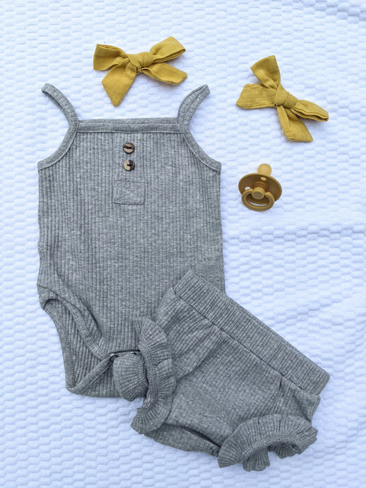 Baby Ribbed Outfit Set: Gray: 0M-24M
