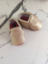 Load image into Gallery viewer, Gold Fringe Baby Moccasins
