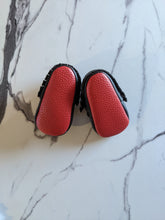 Load image into Gallery viewer, Red bottom Baby Moccasin Shoes Red bottom Louboutin Style Red Sole Mocs Photoshoot Baby Girl Baby Boy Red bottom moccasins- Fringe

