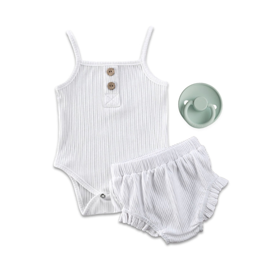 Baby Ribbed Outfit Set: White: 0M-24M